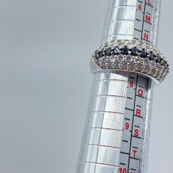 Sterling Silver White & Black CZ Pave Ring Band Size 7 *READ* - Picture 10 of 11